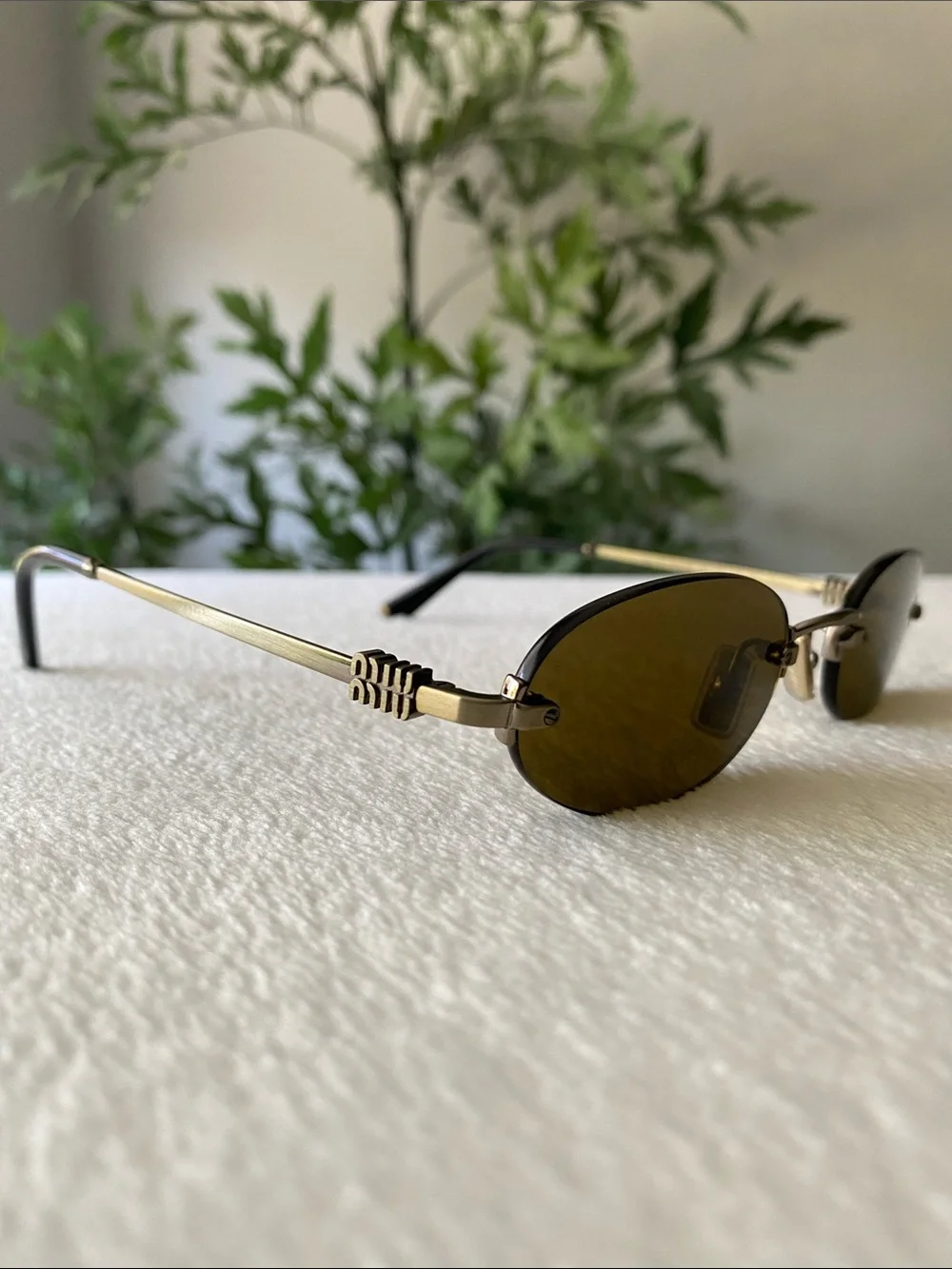 Miu Miu Rimless Narrow Oval Sunglasses | SMUA54, Old Gold/Dark Brown